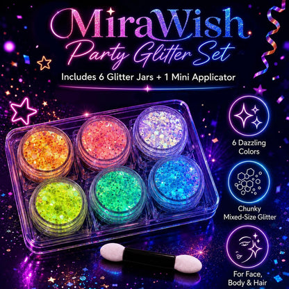 6 Colors Glow in the Dark Glitter Gel, UV Face Body Hair Makeup MiraWish