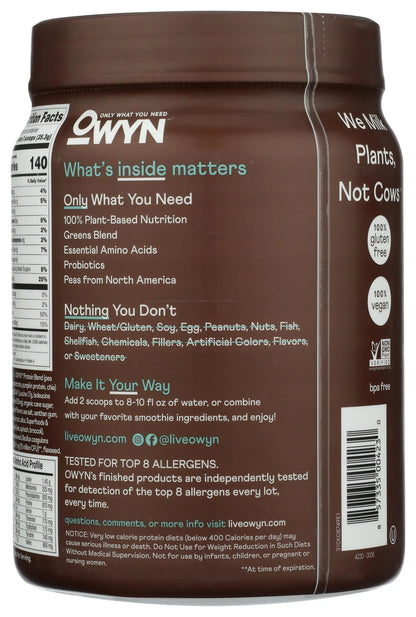 OWYN Only What You Need Plant-Based Protein Powder, Dark Chocolate, 1.17 lbs OWYN Only What You Need