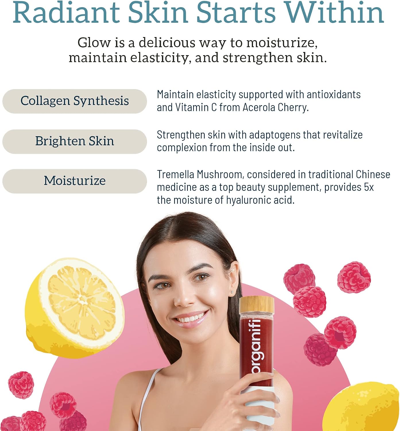 Organifi Glow - Vegan Collagen Powder for Women - Organic Flavored Water Ingredient, 30 Servings Gsupps Australia