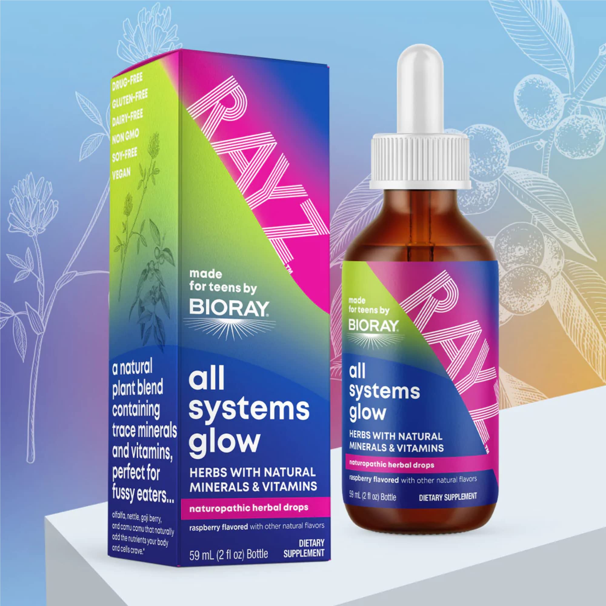 BIORAY RAYZ All Systems Glow, Raspberry Flavor - 2 fl oz - Convenient Source of Vitamins & Minerals for Teens 12-18 Years Old BIORAY buy australia supplements