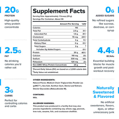 LEGION Whey Protein Powder - Naturally Flavored Whey Protein Concentrate with BCAAs - Supports Muscle Growth & Recovery, Gluten Free, No Added Sugar Protein Powder - Vanilla Flavor (30 Servings)