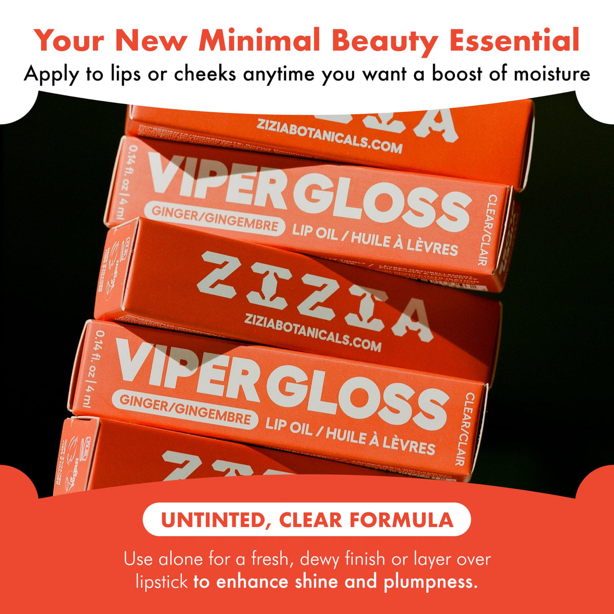 Zizia Viper Lip Gloss - Non-Sticky Finish, Hydrating Lip Oil, 0.14 fl oz Zizia Botanicals