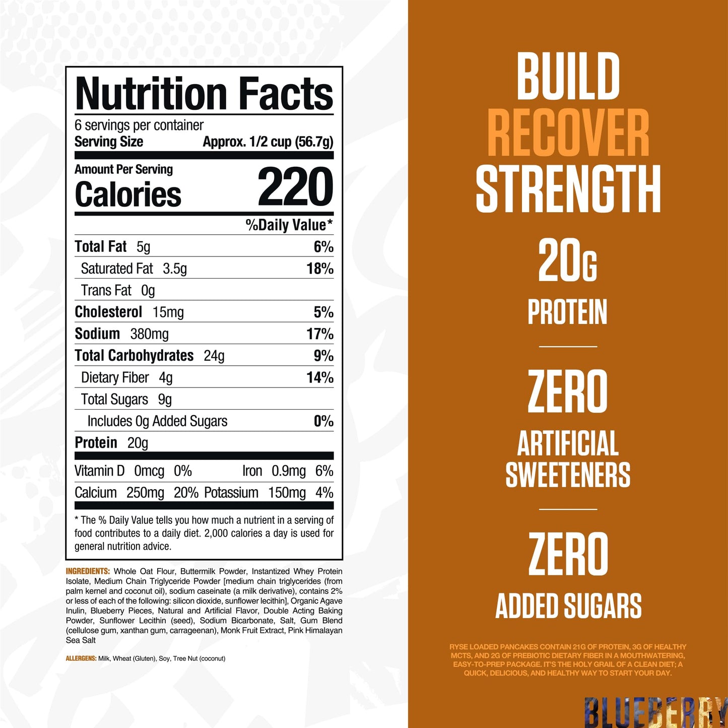 RYSE Loaded Protein Pancake & Waffle Mix - Buttermilk - Naturally Sweetened Breakfast with 21g Protein, 3g MCTs and 2g Fiber - No Added Sugar - High Protein Snack for Clean Energy - 6 Servings