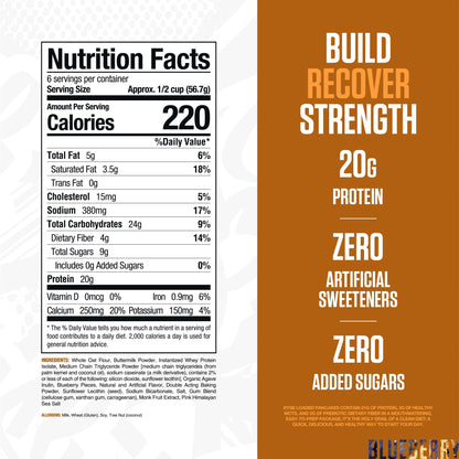 RYSE Loaded Protein Pancake & Waffle Mix - Buttermilk - Naturally Sweetened Breakfast with 21g Protein, 3g MCTs and 2g Fiber - No Added Sugar - High Protein Snack for Clean Energy - 6 Servings
