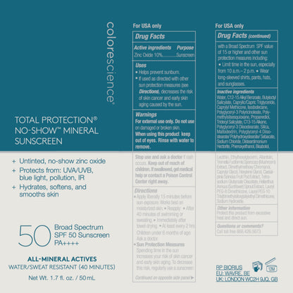 Colorescience, No-Show Mineral Sunscreen, SPF 50, 1.7 Fl Oz Colorescience