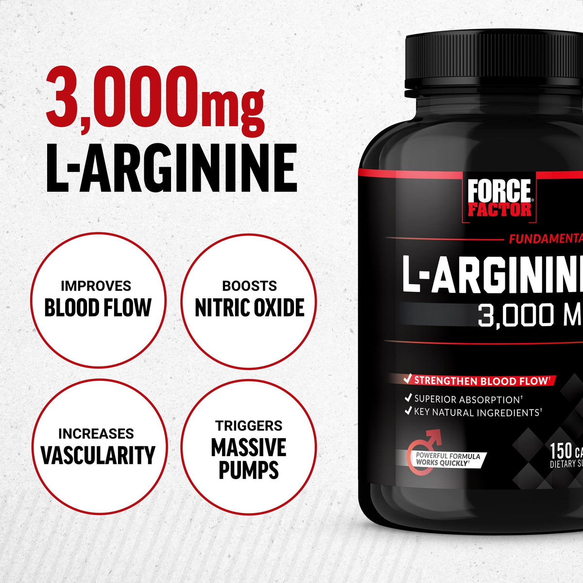 Force Factor L-Arginine Nitric Oxide Supplement with BioPerine to Help Build Muscle and Support Stronger Blood Flow, Circulation, Nutrient Delivery Force Factor
