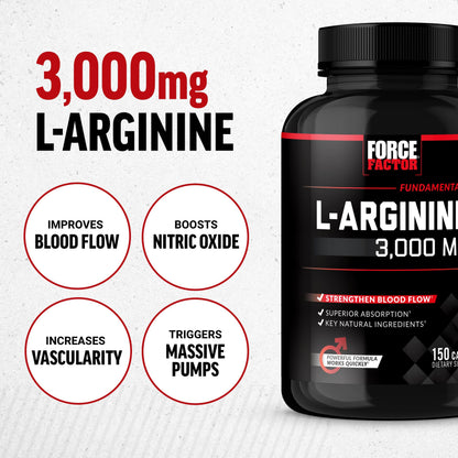 Force Factor L-Arginine Nitric Oxide Supplement with BioPerine to Help Build Muscle and Support Stronger Blood Flow, Circulation, Nutrient Delivery Force Factor