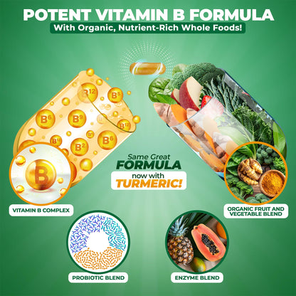 MoxyVites Vitamin B Complex - B Vitamins Whole Food Supplement, B12 Methylcobalamin, B1, B2, B3, B5, B6, B7, B9 - for Stress MoxyVites