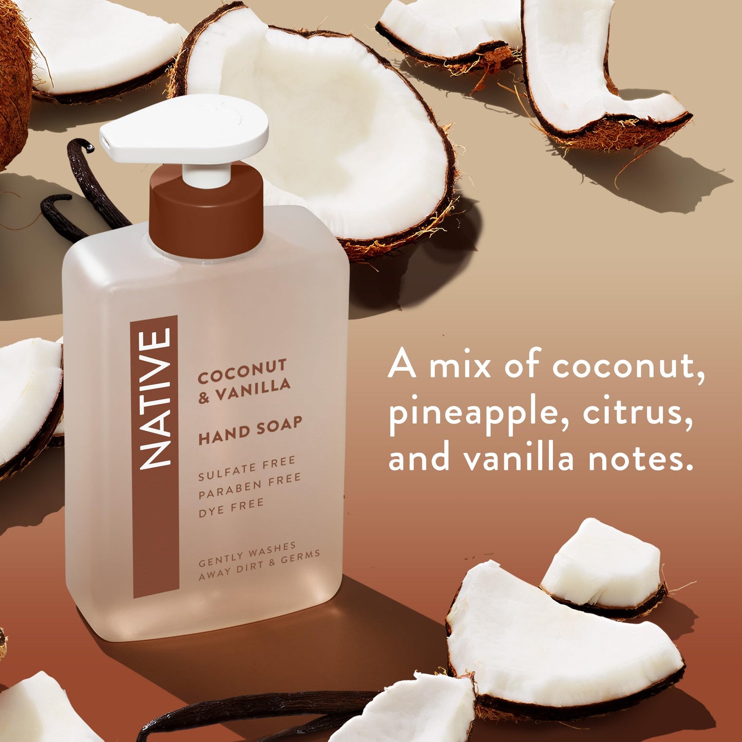 Native Liquid Hand Soap, Coconut & Vanilla Scent, Non-Drying Formula for Soft, Smooth Hands Native