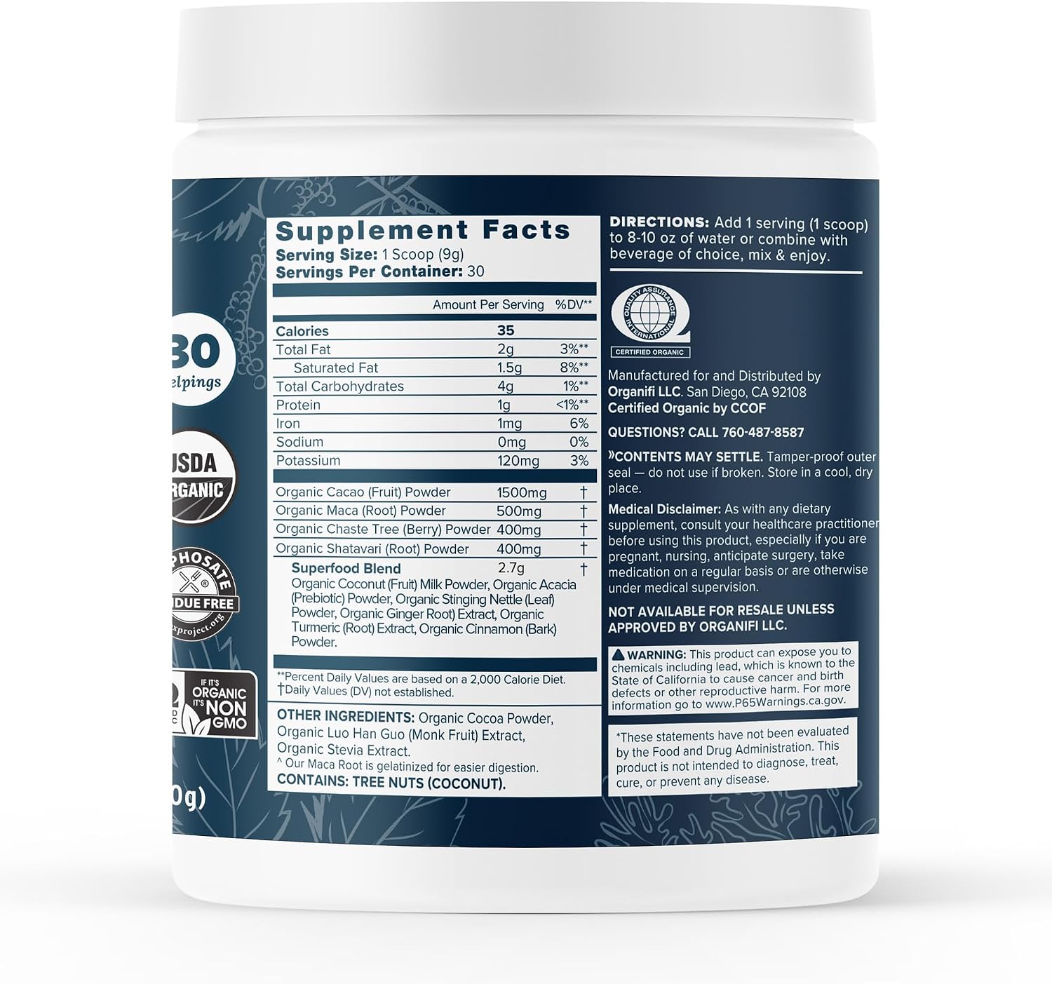 Organifi Harmony - Hormone Balance for Women with Cacao Superfood Powder, 30 Servings Gsupps Australia