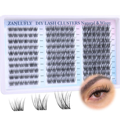 Lash Clusters Wispy Eyelash Clusters Natural CC-Curly Cluster Lashes zanlufly Wispy Individual Lashes 180Pcs Eyelash Extension 10 12 14MM DIY Lash Extension zanlufly