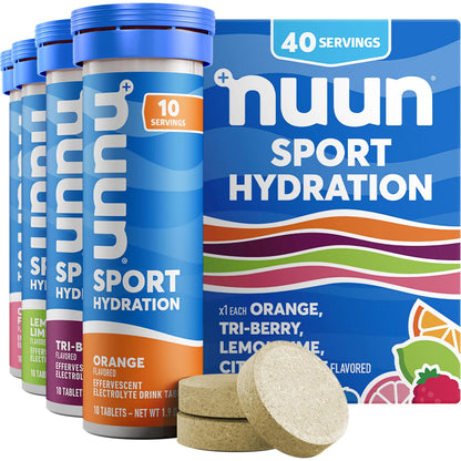 Nuun Sport Electrolyte Tablets with Magnesium, Calcium, Potassium, Chloride & Sodium, Gluten Free & Vegan, Mixed Flavors, 4 Pack (40 Servings Total) Nuun
