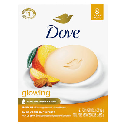 Dove Glowing Beauty Bar Soap , Mango & Almond Butters, I 8 Count 3.75 oz Dove
