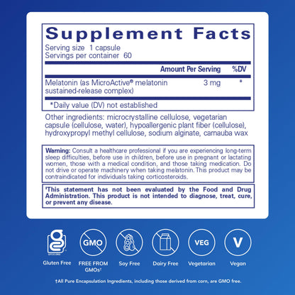 Pure Encapsulations Melatonin-SR - Extended Release Melatonin - Supports Restful Sleep* - Sleep Supplement - Gluten Free & Vegan - 60 Capsules Pure Encapsulations