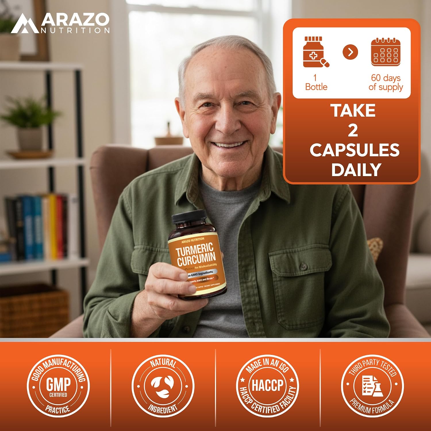 Arazo Nutrition Turmeric Curcumin with BioPerine Black Pepper Extract - 1300mg Per Serving - Joint Support Nutritional Supplements - 100% Herbal Tumeric Root Capsules Gsupps Australia