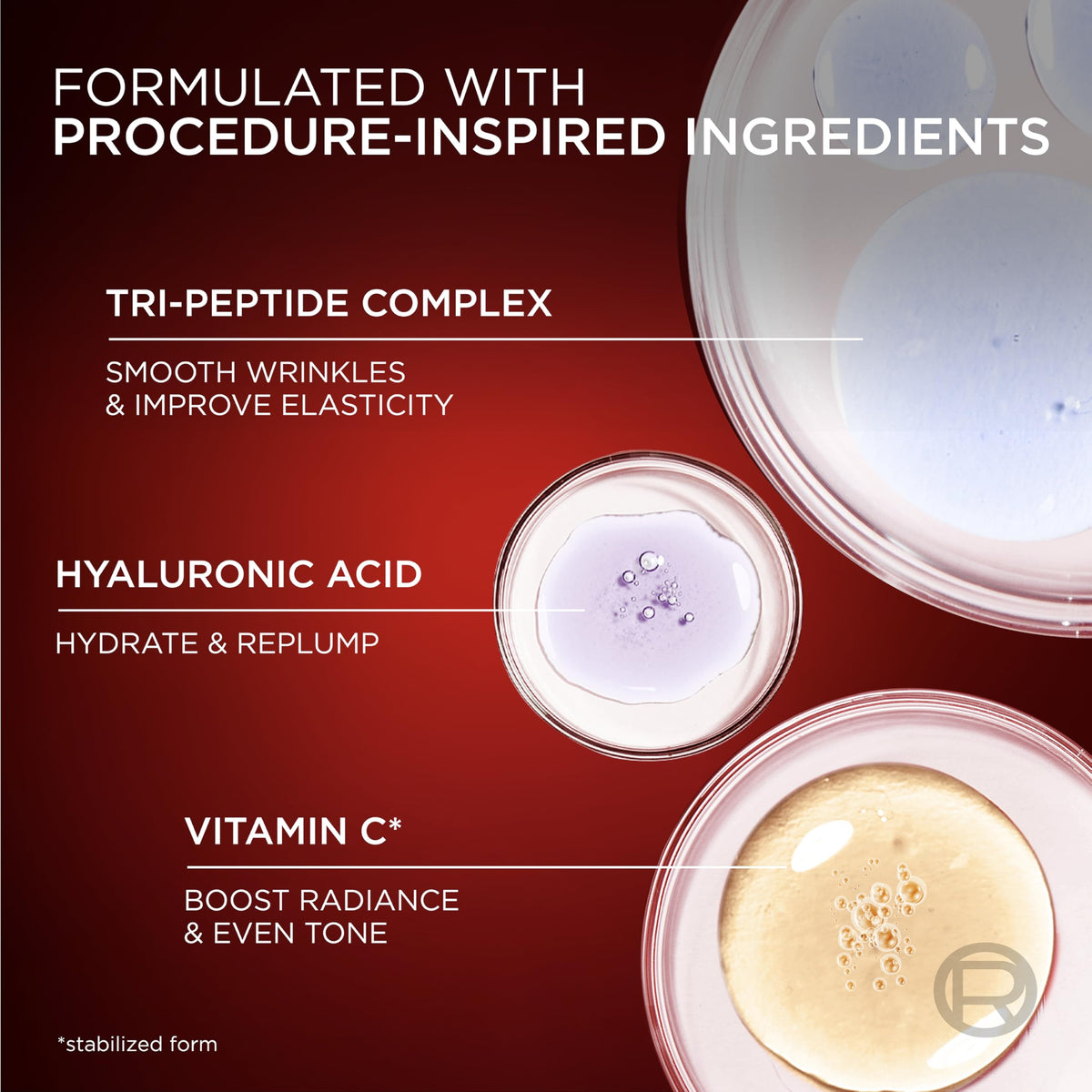 L'Oreal Paris Revitalift Triple Power Face Serum with Tri-Peptides, Hyaluronic Acid and Vitamin C, Anti Aging, Anti Wrinkle Serum to Firm and Brighten, 1 FL oz, + Sample L'Oreal Paris