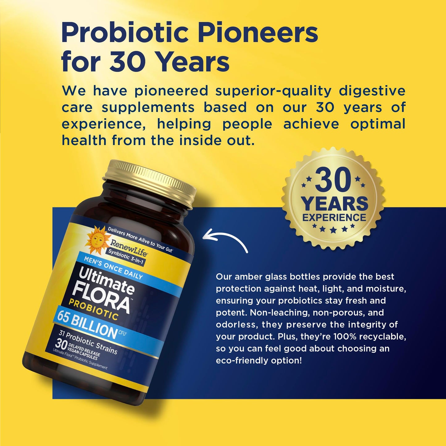 Renew Life Ultimate Flora Probiotics for Men 65 Billion CFU Delayed Release Vegan Capsules | Digestive Health | Immune Health | Dairy Free | 30 Count Renew Life