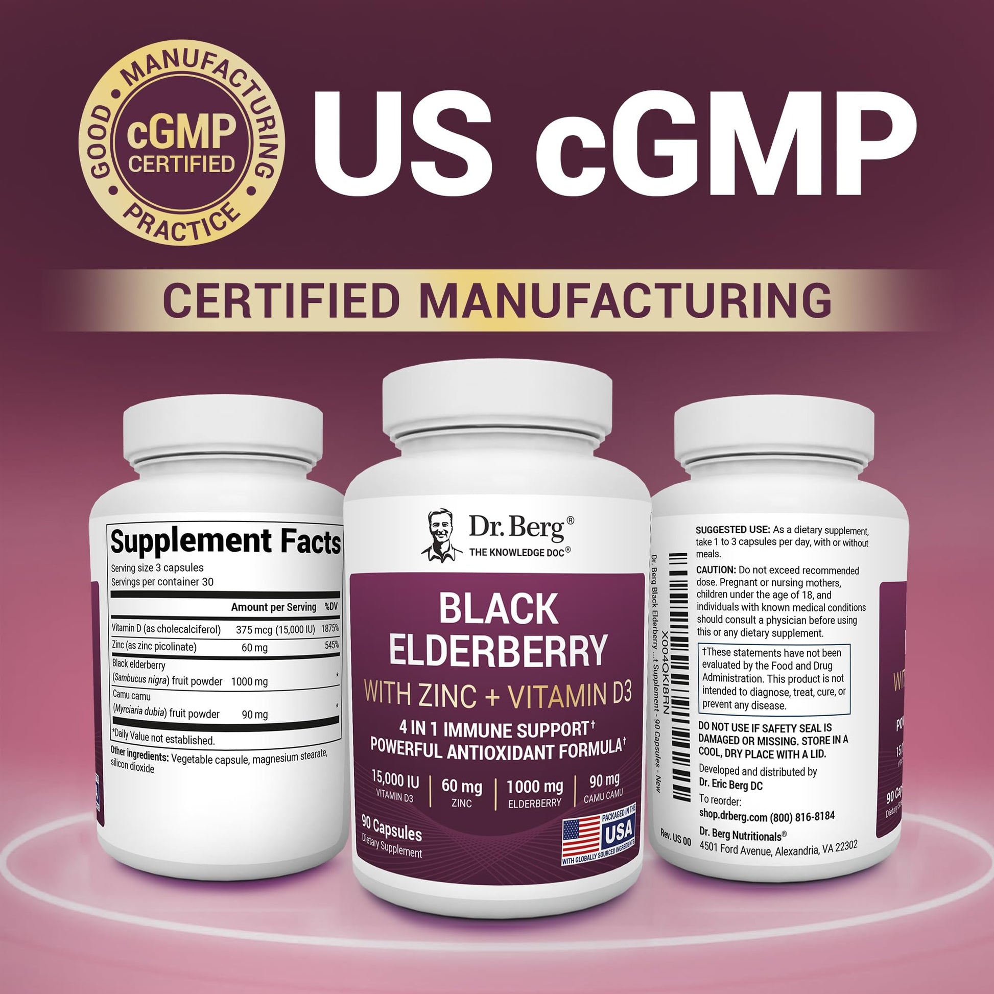 Dr. Berg Black Elderberry Capsules (Advanced Immune Support*) with 15,000 IU Vitamin D, 60 mg of Zinc, & 90 mg of Camu Camu - (4-in-1) Sambucus Elderberry Immune Support Supplement - 90 Capsules Dr. Berg Nutritionals buy australia supplements