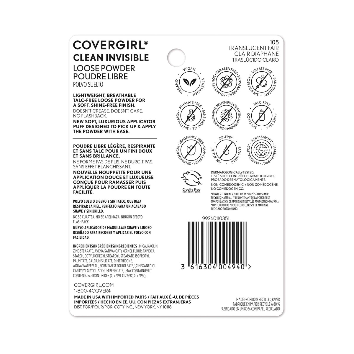 Clean Invisible Loose Powder Translucent Fair COVERGIRL