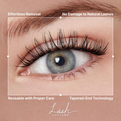 Kiss Lash Couture LuXtensions False Eyelashes, Royal Satin, 1 Pair, 10mm Flat Lash, Real Lash Extension Fibers, Lightweight Natural-Look Reusable D/C/J Curl Mix, Soft, Flexible Band KISS