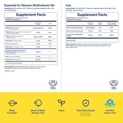 Ritual Blood Support Duo New 48-Hour Iron BioSeries™ and Essential Multivitamin for Women 18+ to Support Foundational Health*, 30 Days Supply