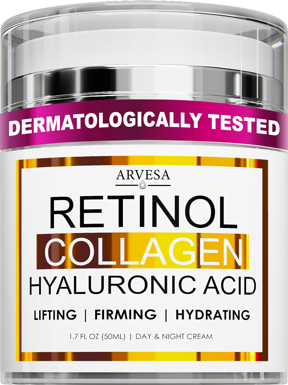 Retinol Cream for Face with Collagen & Hyaluronic Acid, Non-Greasy Arvesa
