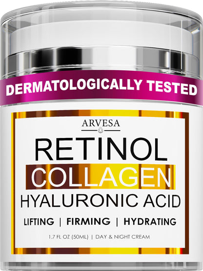 Retinol Cream for Face with Collagen & Hyaluronic Acid, Non-Greasy Arvesa