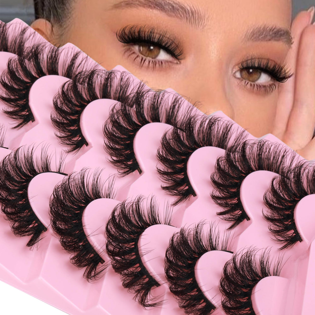 JIMIRE Mink Lashes Wispy Cat Eye Lashes Full 6D Volume False Eyelashes that Look Like Extensions 16MM Thick Soft D-Curly Fake Lashes 7 Pairs Pack JIMIRE