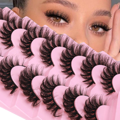 JIMIRE Mink Lashes Wispy Cat Eye Lashes Full 6D Volume False Eyelashes that Look Like Extensions 16MM Thick Soft D-Curly Fake Lashes 7 Pairs Pack JIMIRE