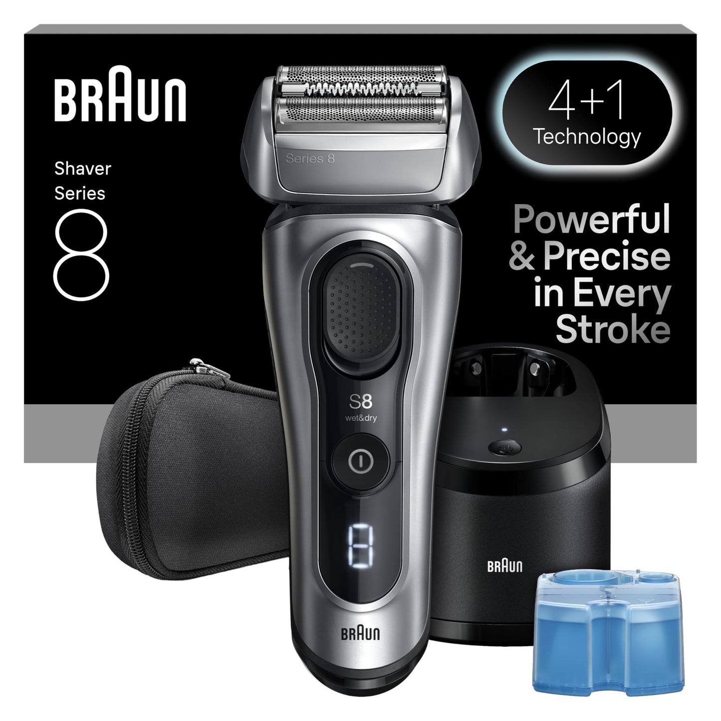 Braun Series 8 Electric Razor for Men, with 4+1 Shaving Elements & Precision Long Hair Trimmer, Close & Gentle Even on Dense Beards, Wet & Dry Electric Razor with 60min Runtime, 8517s Galvano Silver Gsupps Australia