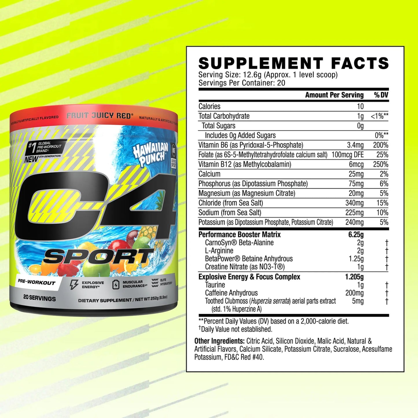 C4 Sport Pre Workout Powder - NSF Certified for Sport - Elite Hydration - 200mg Caffeine + Creatine + Beta-Alanine - Electrolytes and Energy Supplement C4
