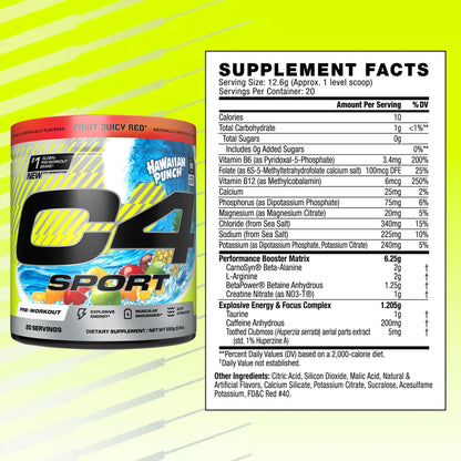 C4 Sport Pre Workout Powder - NSF Certified for Sport - Elite Hydration - 200mg Caffeine + Creatine + Beta-Alanine - Electrolytes and Energy Supplement C4