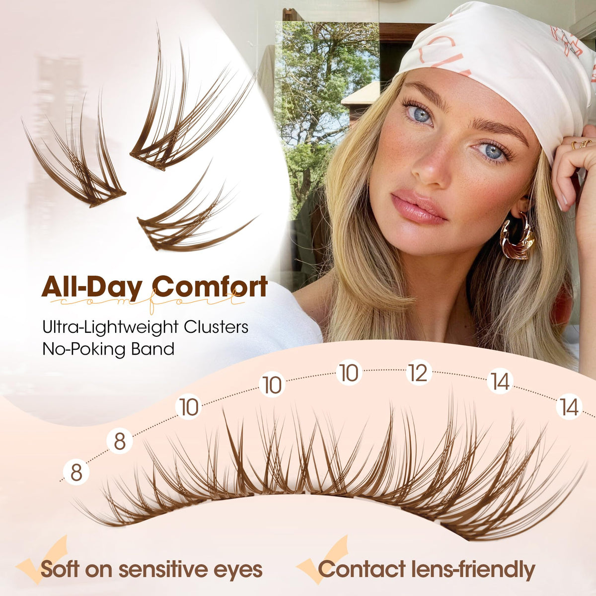 Brown Lash Clusters 8-14MM Wispy Natural Eyelash Extensions 216Pcs Short Dark Brown Cluster Lash Extensions C Curve Brown Band For Daily Wear, Natural Enhancement, Easy to Apply (Flit) Mavphnee
