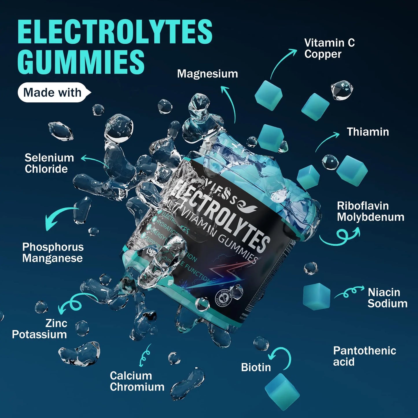 VIFSSG Electrolytes Gummies No Sugar, 120 Chewable Electrolyte Gummies with 6 Electrolytes for Runners and Endurance Sports, Refreshing Blue Raspberry, Hydration Electrolyte Chews, 1 Pack VIFSSG