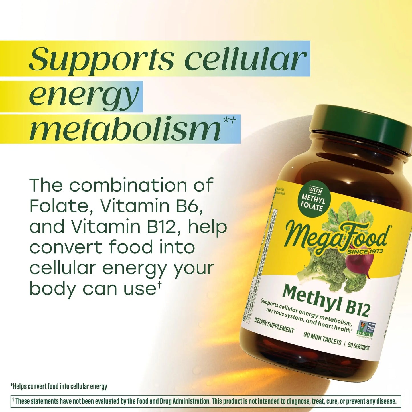 MegaFood Methyl B12 - Vegan - Includes Methyl Folate, Vitamin B12 & B6 - Supports Cellular Energy Production, Nervous System Health MegaFood