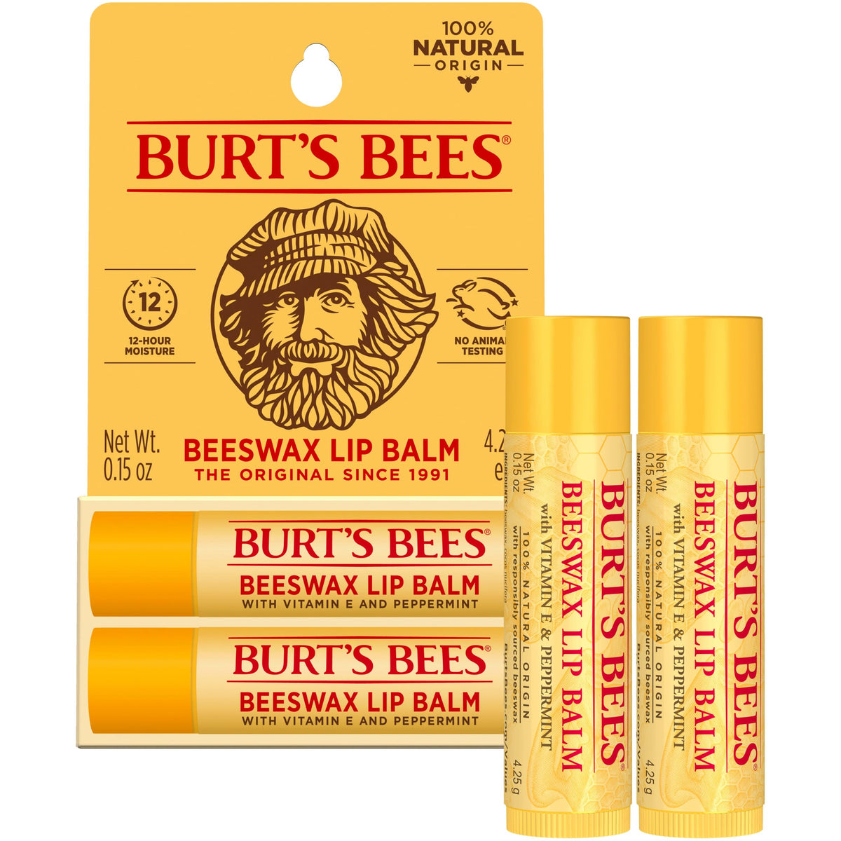 Burt's Bees Lip Balm, Original Beeswax, 0.15 oz., 2 Tubes Burt's Bees