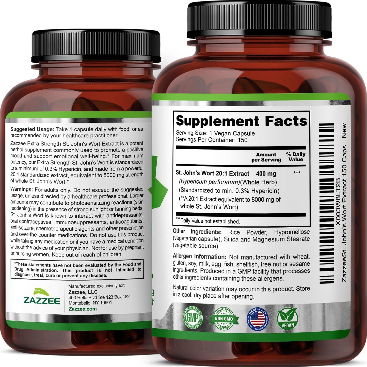 Zazzee Extra Strength St. John’s Wort 20:1 Extract, 0.3% Hypericin, Vegan | 150 Capsules, 5 Month Supply, Mood & Emotional Wellness Support, Hypericum Perforatum, Herbal Supplement, Non-GMO Made in USA Gsupps Australia