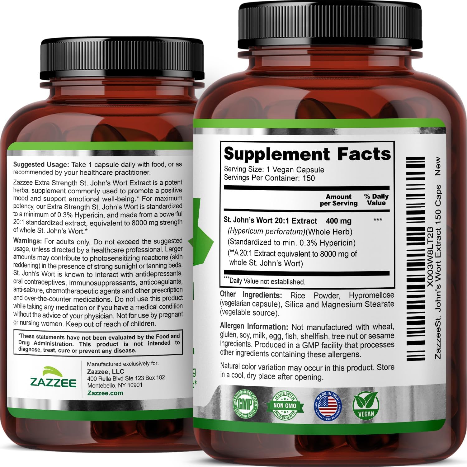 Zazzee Extra Strength St. John’s Wort 20:1 Extract, 0.3% Hypericin, Vegan | 150 Capsules, 5 Month Supply, Mood & Emotional Wellness Support, Hypericum Perforatum, Herbal Supplement, Non-GMO Made in USA Gsupps Australia