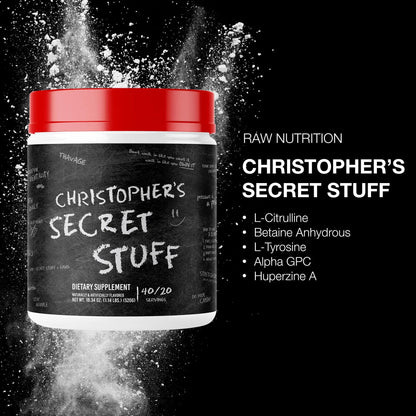 RAW Christopher's Secret Stuff Pre Workout Powder, Thavage (Tastes Like Winning) - Chris Bumstead CBUM Preworkout Supplement for Men & Women - Working Out, Hydration & Energy - 40 Servings RAW