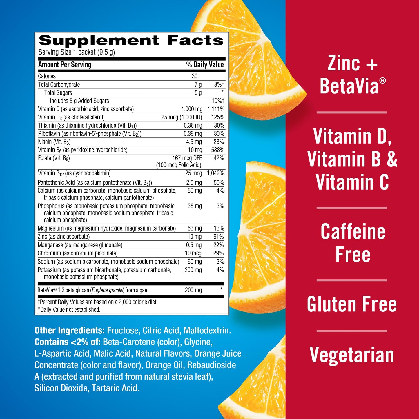 Emergen-C Immune+ Triple Action Immune Support Powder, BetaVia (R), 1000mg Vitamin C, B Vitamins, Vitamin D and Antioxidants Emergen-C
