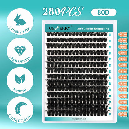 GEMERRY DIY Lash Clusters Kit 80D Bond Seal 280 PCS D Curl 10-18MIX GEMERRY