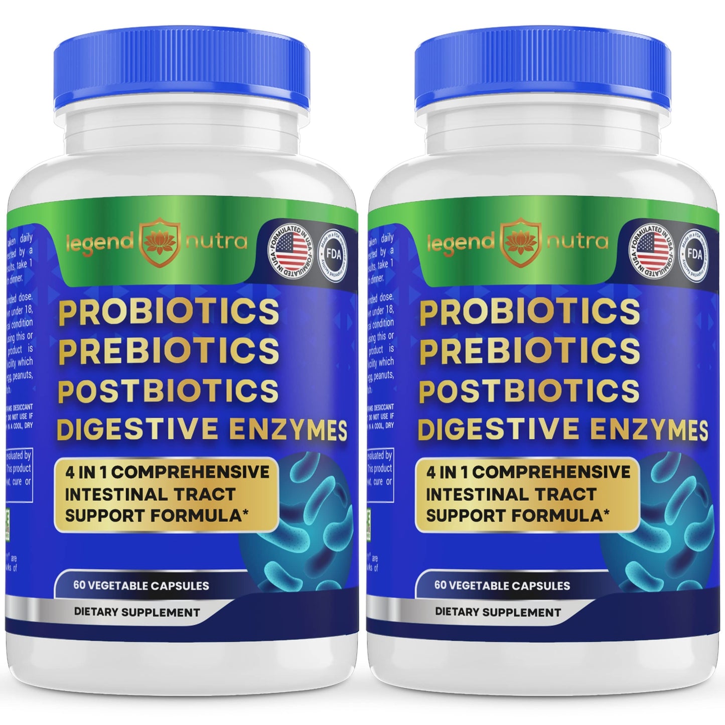 Legend Nutra Probiotics + Prebiotics Postbiotics Digestive Enzymes = 4 in 1 Formula Supplement for Better Digestion Health Women Legend Nutra
