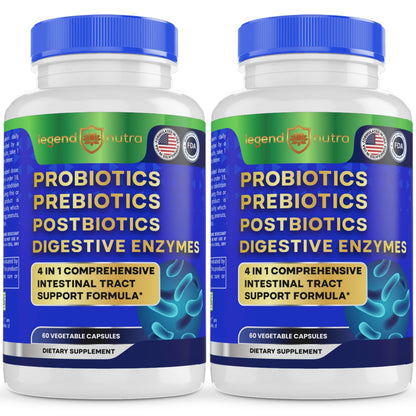 Legend Nutra Probiotics + Prebiotics Postbiotics Digestive Enzymes = 4 in 1 Formula Supplement for Better Digestion Health Women Legend Nutra