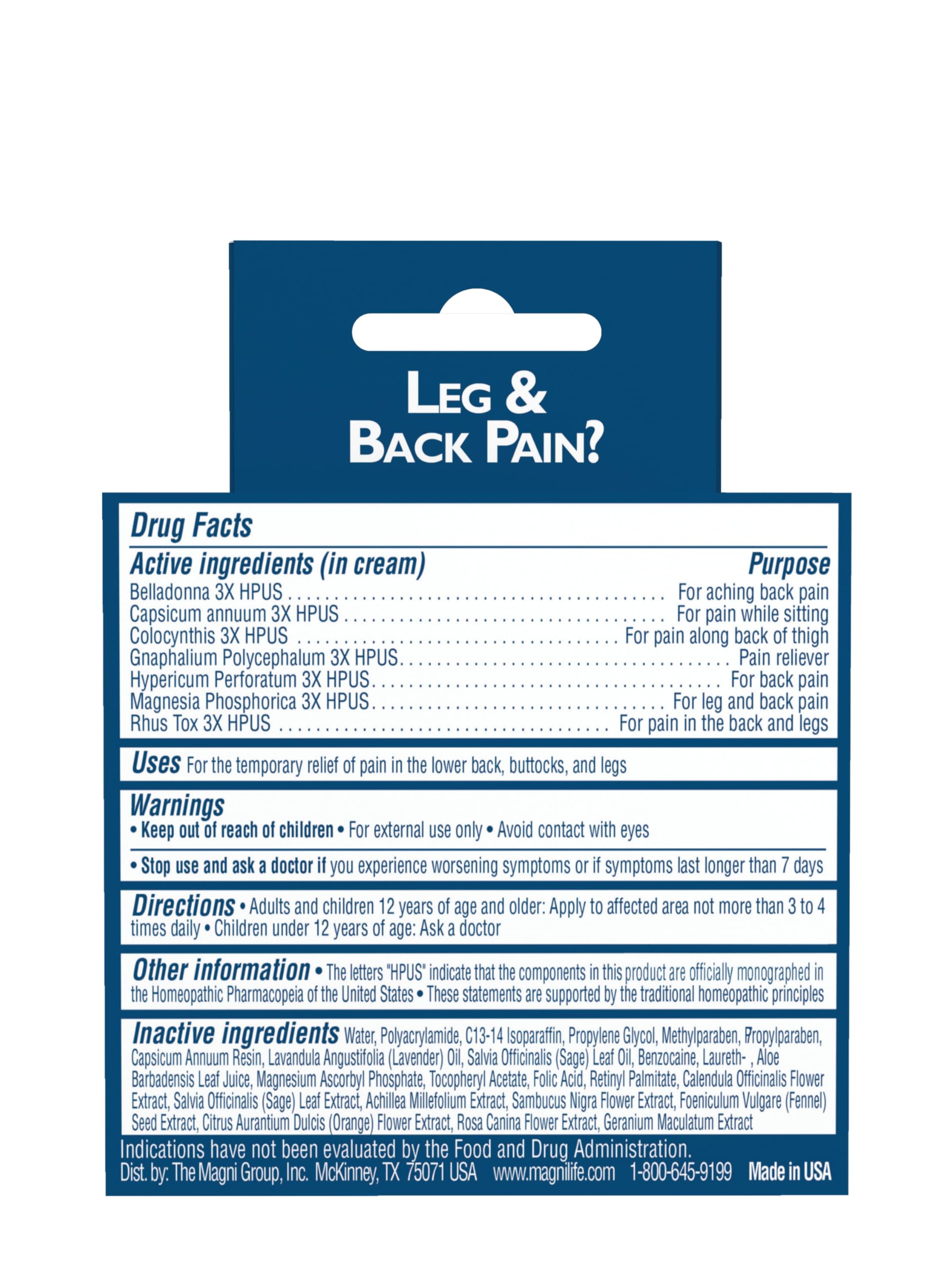 MagniLife Leg & Back Pain Relief Cream (4 oz), Topical Support for Leg Pain & Lower Back Discomfort, Fast Absorbing, No Residue, Mild Scent, Massage-in Formula MagniLife buy australia supplements