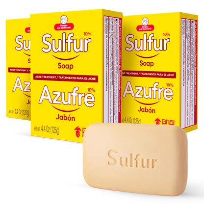 Biosulfur Grisi Acne Treatment Bar Soap | Sulfur 10% | 4.4 oz | 3-Pack Biosulfur