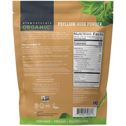 Viva Naturals Organic Psyllium Husk Powder, 24 oz – Finely Ground, Unflavored, Vegan, Keto, Paleo, Non-GMO Plant-Based Superfood, Good Source of Fiber for Gluten-Free Baking, Juices & Smoothies Viva Naturals