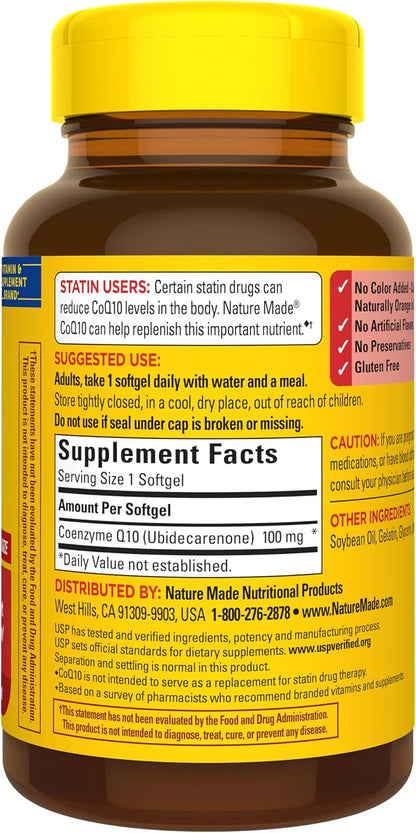 Nature Made CoQ10 100mg Softgels for Heart Health Support, 120 Softgels | Co Q 10 Supplement for Women and Men, Dietary Supplement that Provides Antioxidant Support, 120 Day Supply Gsupps Australia