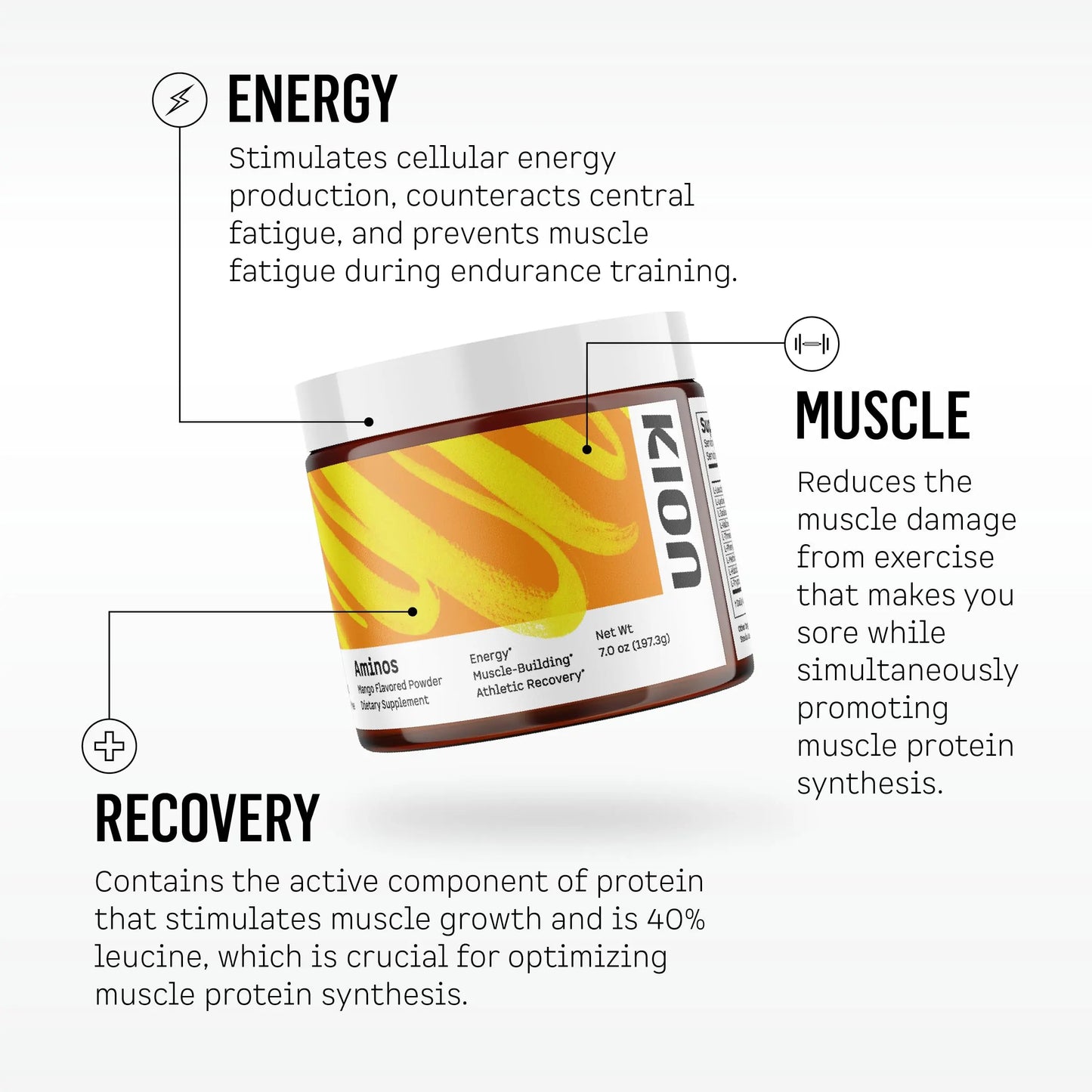 Kion Aminos - Essential Amino Acids Supplement, Essential Amino Acids Powder for Muscle Recovery, BCAA EAA No Caffeine, Amino Acid Powder, Essential Amino Energy - 30 Servings, Mixed Berry Kion
