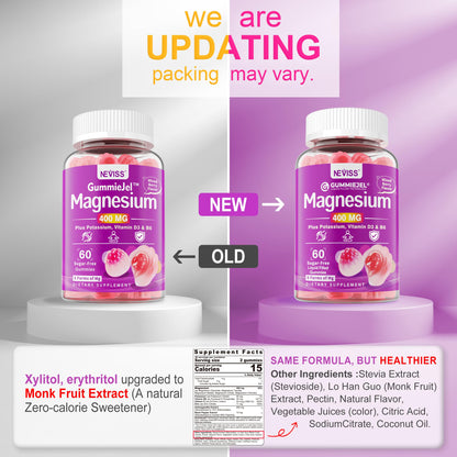 Magnesium Gummies 400mg | 5-in-1 Magnesium Complex for Women & Men: Mag Glycinate, Citrate, Malate, Chloride & Taurate | w/Ashwagandha, D3 & Zinc for Relaxtion, NEVISS