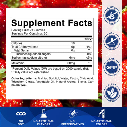 Vitamatic Sugar Free Melatonin 60 mg - 60 Vegetarian Gummies - Non-Habit Forming Supplement Vitamatic